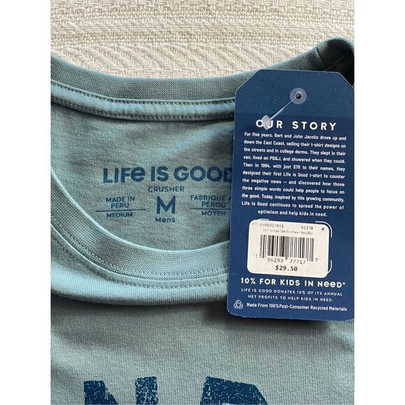 LIFE IS GOOD MEN’S MEDIUM Sunday Fun Day Print Logo Solid T-Shirt - Picture 4 of 8